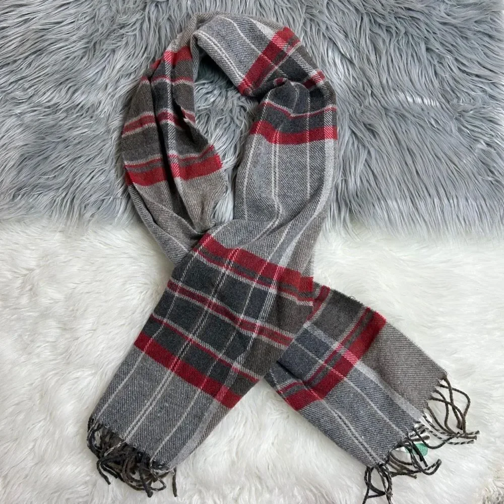 ITALIAN WOOLEN TREASURES Men's Scarf in Gray and Red 100% wool